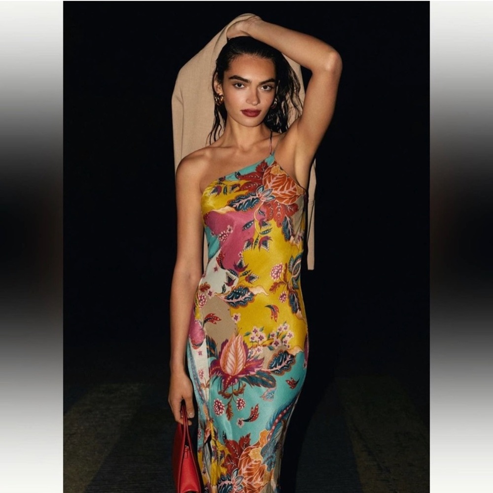 Anthropologie Bl^Nk one shoulder Satin Midi Dress